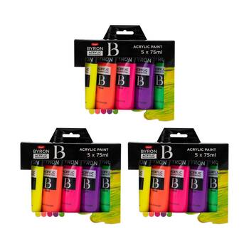 3x 5pc Jasart Byron 75ml Acrylic Paint Tube Set - Fluoro