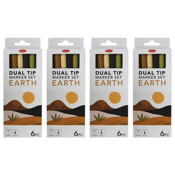 4x 6pc Jasart Dual Nib Brush Fineliner 0.4mm Pen/Marker Set - Earth