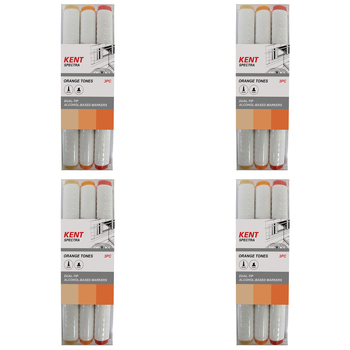 4x 3pc Kent Spectra Graphic Markers Brush Chisel Nib Orange Set 