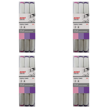 4x 3pc Kent Spectra Graphic Markers Brush Chisel Nib Purple Set 