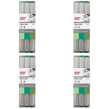 4x 3pc Kent Spectra Graphic Markers Brush Chisel Nib Green Set 