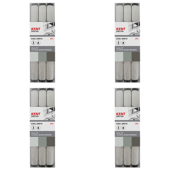 4x 3pc Kent Spectra Graphic Markers Brush Chisel Nib Cool Grey Set 