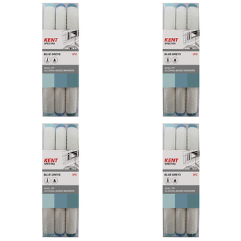 4x 3pc Kent Spectra Graphic Markers Brush Chisel Nib Blue Grey Set 