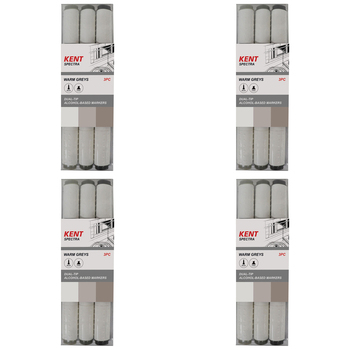 4x 3pc Kent Spectra Graphic Markers Brush Chisel Nib  Warm Grey Set 