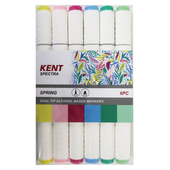 6pc Kent Spectra Graphic Markers Brush Chisel Nib Spring Set 