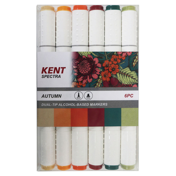 6pc Kent Spectra Graphic Markers Brush Chisel Nib Autumn Set  
