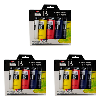 3x 5pc Jasart Byron 75ml Acrylic Pain Tubet Set - Primary Warm