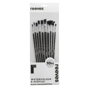Reeves Black Taklon LH Flat Round Filbert Angle & Fan Brush Set