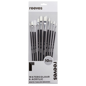 Reeves White Taklon LH Flat Round Filbert Angle & Fan Brush Set