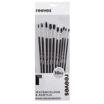 Reeves Black Taklon LH Flat Round Brush Set Drawing Craft Art Painting