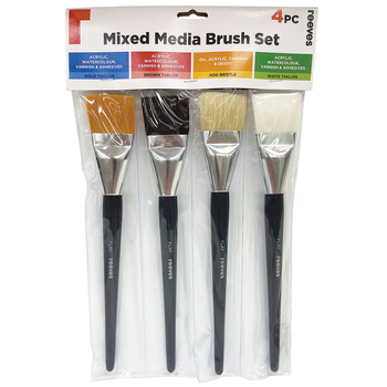 4pc Reeves Mixed Media Paint Brushes Short Handle Flat