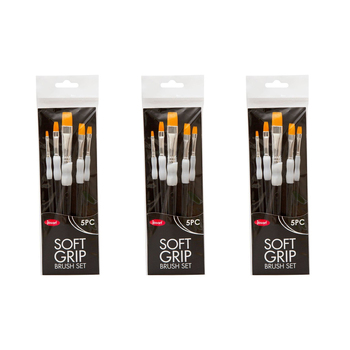 3x 5pc Jasart Soft Grip Synthetic Bristles Flat Brush Set - Black