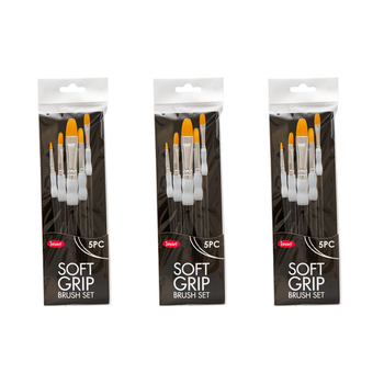 3x 5pc Jasart Soft Grip Synthetic Bristles Filbert Brush Set - Black