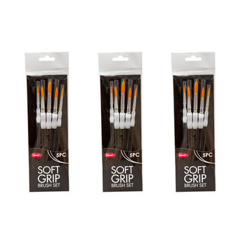 3x 5pc Jasart Soft Grip Synthetic Bristles Round Brush Set - Black