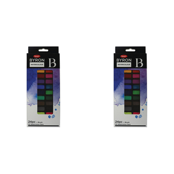 2PK Jasart Byron 24-Colour Pan Watercolour w/ Tin/Brush Set