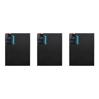 3PK Jasart Academy 12x16" Thin Edge Stretched Cotton Canvas - Black