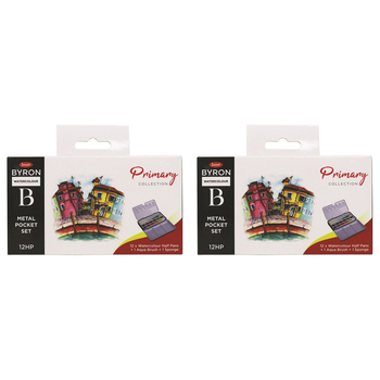 2PK Jasart Byron 12-Colour Pocket Watercolour w/ Brush Set - Primary