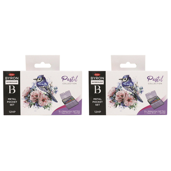 2PK Jasart Byron 12-Colour Pocket Watercolour w/ Brush Set - Pastel