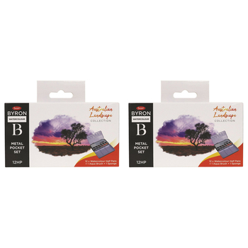 2PK Jasart Byron 12-Colour Pocket Watercolour w/ Brush Set Australian Landscape