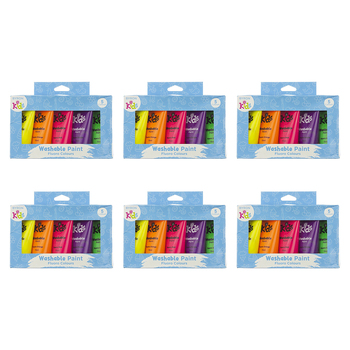 6x 5pc Jasart Byron Kids 75ml Washable Paint Tube Set - Fluoro 3y+