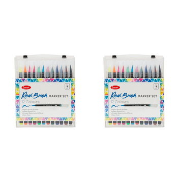 2x 12pc Jasart Water-Based Real Brush Marker Set w/ Case