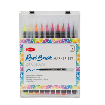20pc Jasart Water-Based Real Brush Marker Set w/ Case