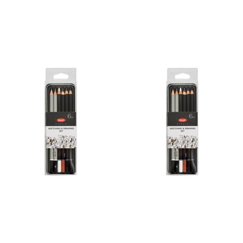 2x 6pc Jasart Studio 4B/8B Graphite Sketching & Drawing Charcoal Pencil Set