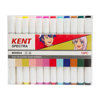 12pc Kent Spectra Graphic Markers Brush Chisel Nib Manga Set 