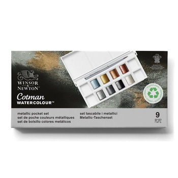 8pc Winsor & Newton Cotman Watercolour Metallic Half Pan w/Brush Pocket Set