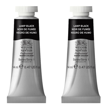 2PK Winsor & Newton 14ml Professional Watercolour Tube Lamp Black S1