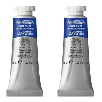 2PK Winsor & Newton 14ml Pro Watercolour Tube Ultramarine Green Shade S2