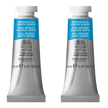 2PK Winsor & Newton 14ml Pro Watercolour Tube Winsor Blue Green Shade S1