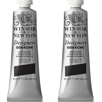 2PK Winsor & Newton 37ml Designers' Gouache Ivory Black S1