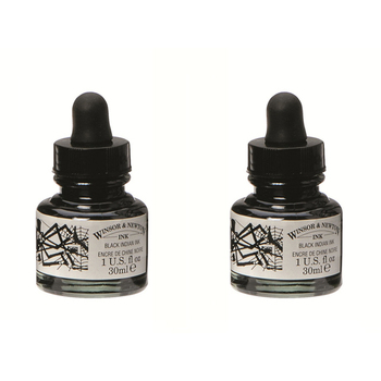 2PK Winsor & Newton 30ml Black Indian Ink 951 Bottle w/ Dropper