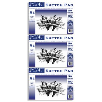 3PK Jasart A4 Sketch Pad 100-Pages Drawing/Painting Cartridge Paper