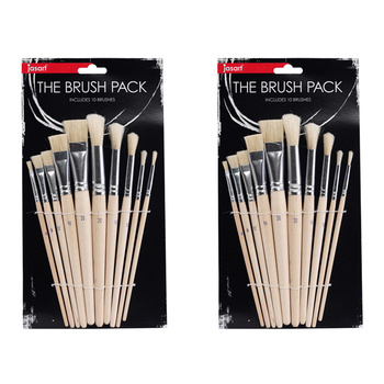 2x 10pc Jasart Brush Pack Round & Flat Hog Bristle Brush Set