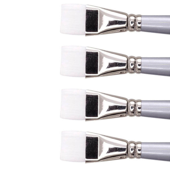 4PK Jasart White Taklon Short Flat Paint Brush - Size 3/8