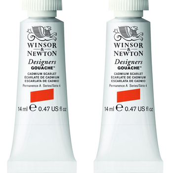 2PK Winsor & Newton 14ml Designers' Gouache Cadmium Scarlet S4