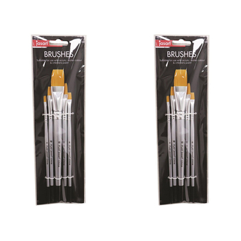 2x 5pc Jasart Gold Taklon Wooden Flat Painting Brush Set - Silver