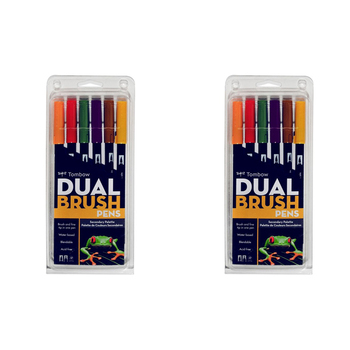 2x 6pc Tombow Dual Brush Pen Marker Drawing/Sketching Set - Secondary