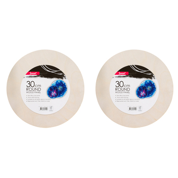 2PK Jasart Round Wood Panel 30cm Painting Medium - Natural