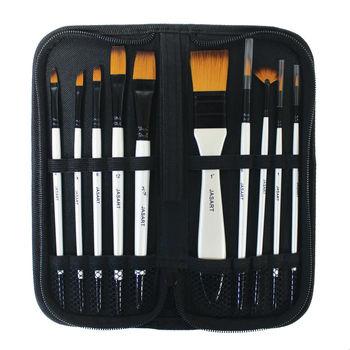10pc Jasart Value Synthetic Bristles Paint Brush Set w/ Storage Wallet