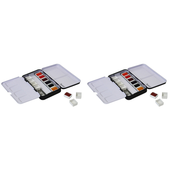2PK Jasart Voyager Metal Watercolour Empty Palette Box 12x1/2 Pan - BLK/WHT