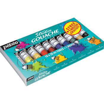 10pc Pebeo Studio Gouache Starter Set 20ml With Brush