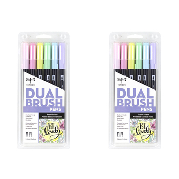 2x 6pc Tombow Dual Brush Pen Marker Drawing/Sketching Set - Pastel