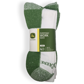 4 Pairs John Deere White/Green Crew Work Socks Size 8-12 LP68847-JD