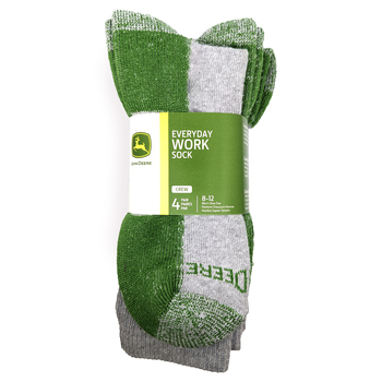 4 Pairs John Deere Light Heather/Grey Crew Socks Size 8-12 LP68856-JD