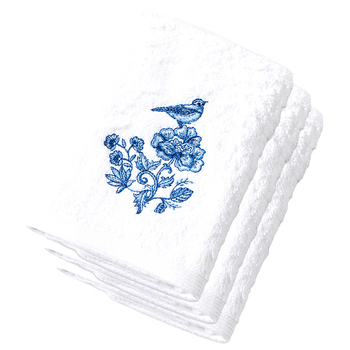 3PK Pilbeam Living Cotton Chinoiserie Face Washer White 32cm 