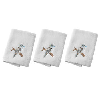 3PK Pilbeam Living Kookaburra Face Washer Absorbent Towel 100% Cotton Grey 32cm
