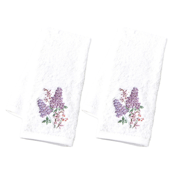 2PK Pilbeam Living Cotton Lilac Bouquet Hand Towel White 65cm
